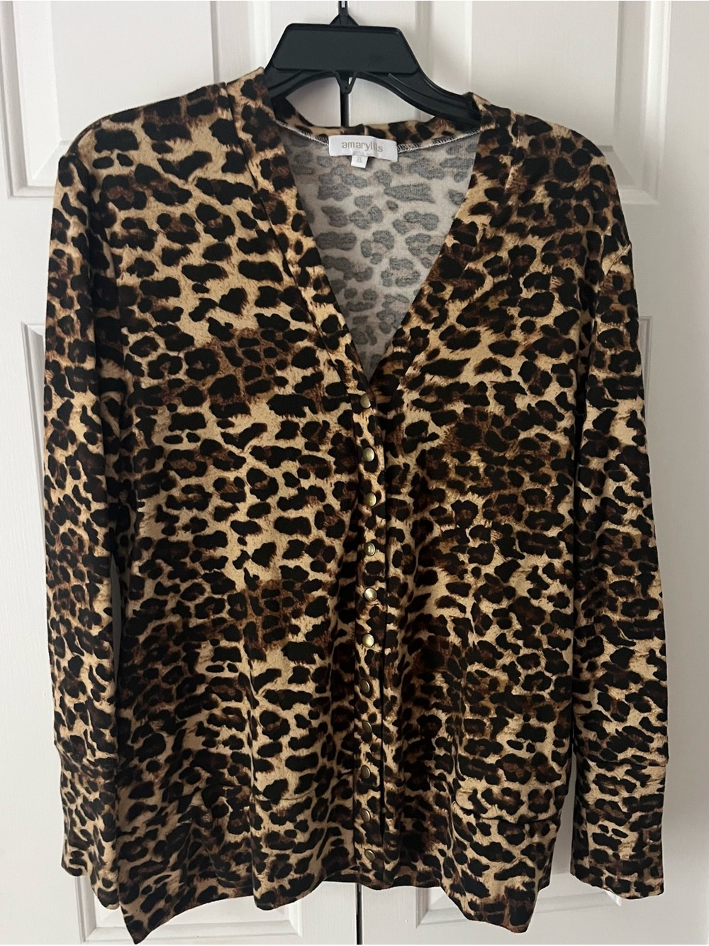 Amaryllis Leopard Print Button-Front Women's Top in Brown & Tan, XL